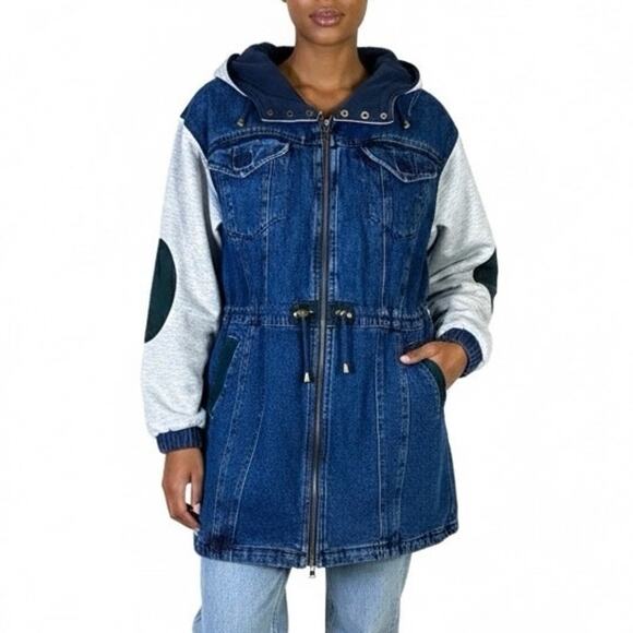 Vintage Out Brook Dark Wash Denim Hooded Jacket Womens M Blue Streetwear Casual - Picture 1 of 7